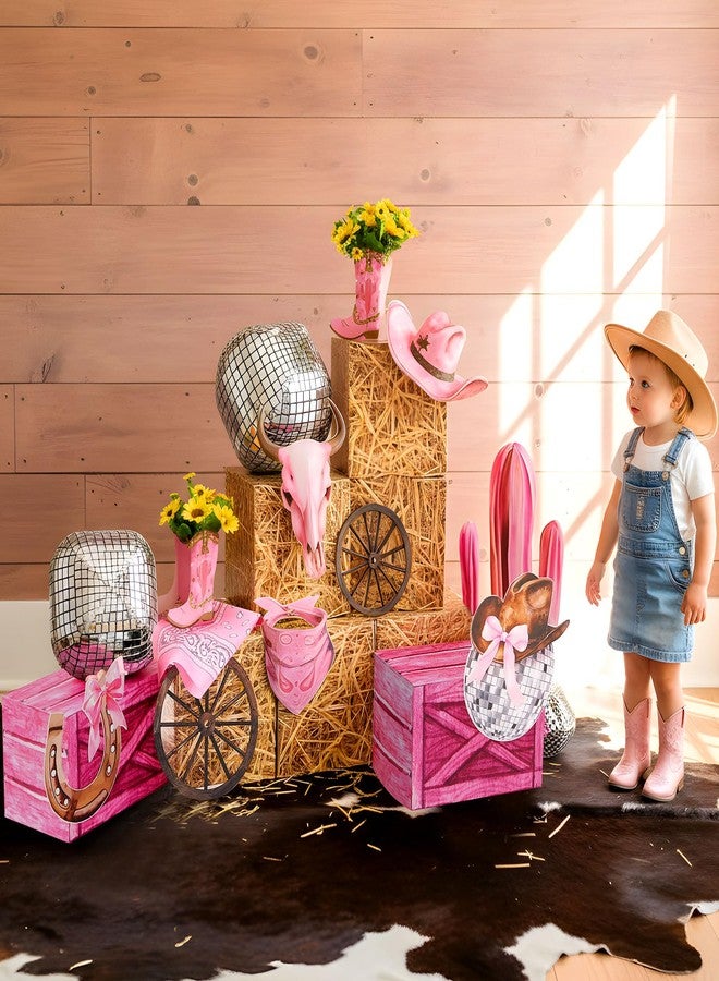 AceOrbit 24 Pcs Western Cowgirl Party Decorations Disco Foil Balloons Hay Bales Straw Boxes Pink Cactus Cowgirl Card Hat Horseshoe Props for Halloween Trunk or Treat Car Birthday Theme Party - Image 5